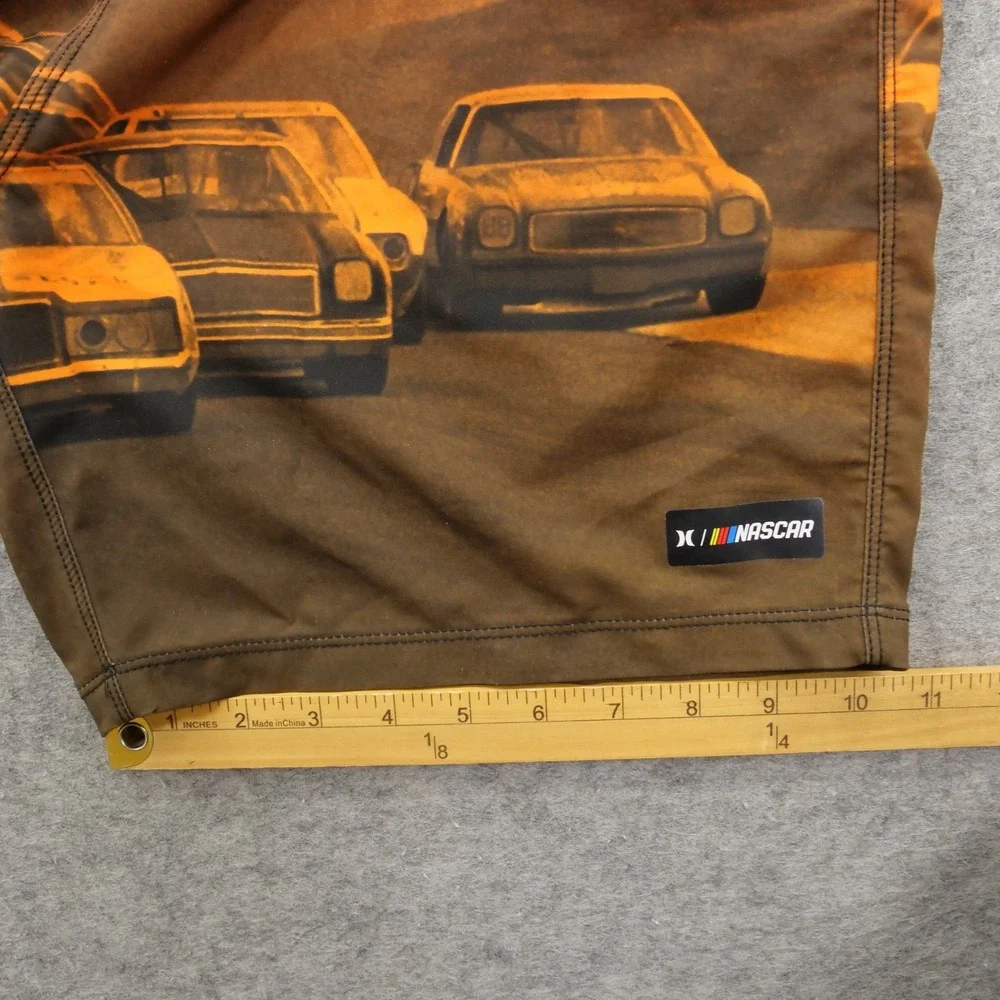 Hurley x Nascar Boardshorts Mens 32 Brown Swim Trunks Daytona Graphic Racing